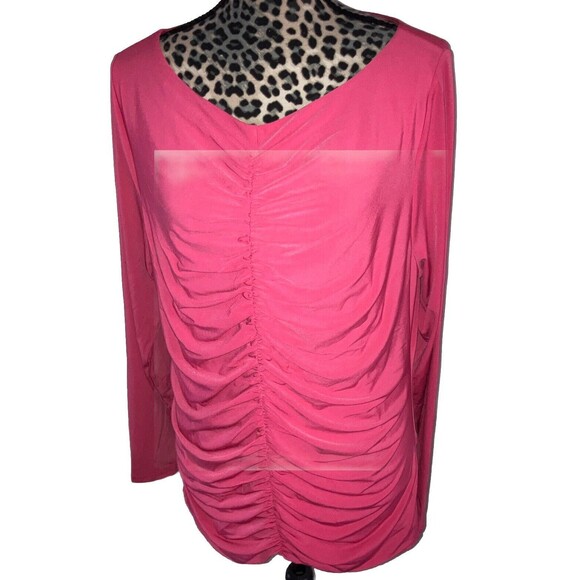 J Crew Blouse XXL Hot Pink Barbie Core Gathered Front Long Sleeve Barbiecore 2XL - Picture 1 of 5
